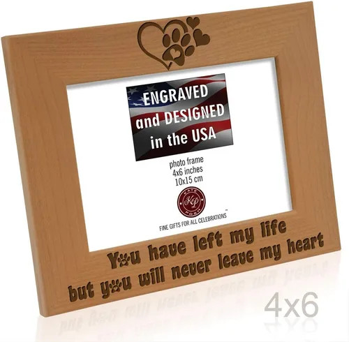 Vista 8 de KATE POSH Marco de fotos grabado de madera natural You Have Left My Life, but You Will Never Leave My Heart, huellas de patas en mi corazón, regalos
