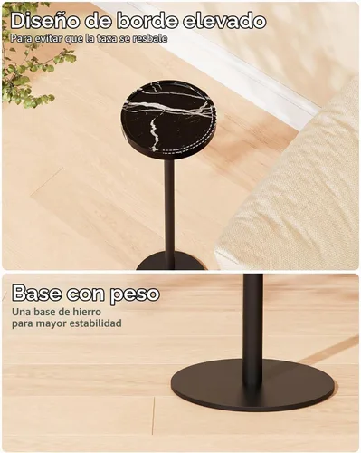 Vista 7 de Mesa de bebida, mesa auxiliar de pedestal pequeña, mesa de cóctel redonda, mesa auxiliar circular con base de metal, para espacios pequeños