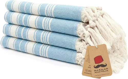 Vista 45 de Bazaar Anatolia Toallas de mano – Juego de 4 39 x 19 pulgadas – Toalla de mano turca a rayas para baño, 100% algodón, cocina, cara, cabello, té