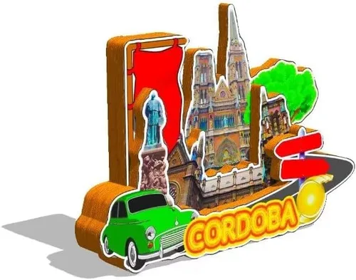 Vista 2 de Imán de Córdoba Argentina para nevera de madera 3D, monumentos de viaje, coleccionables, recuerdos, decoración hecha a mano -561
