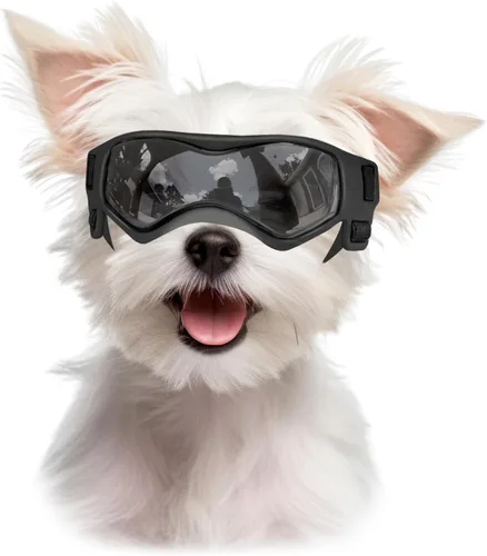 Vista 9 de Gafas de sol para perros para razas extra pequeñas, protección UV, resistentes al viento, XS con correas ajustables para la cabeza y la barbilla