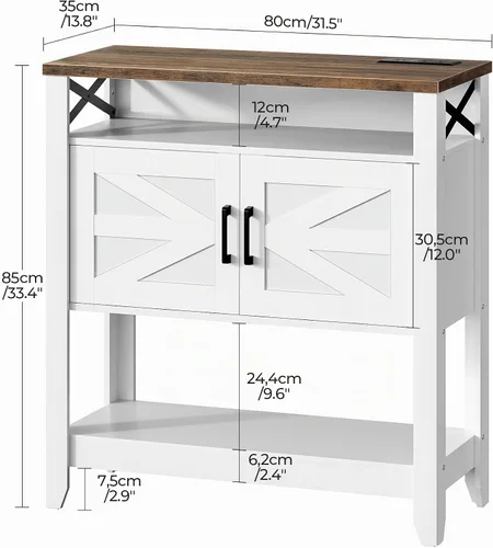 Vista 2 de Mesa consola, mesa de sofá de granja con toma de corriente, gabinete de barra de café con almacenamiento, mesa de entrada, mesa de bar