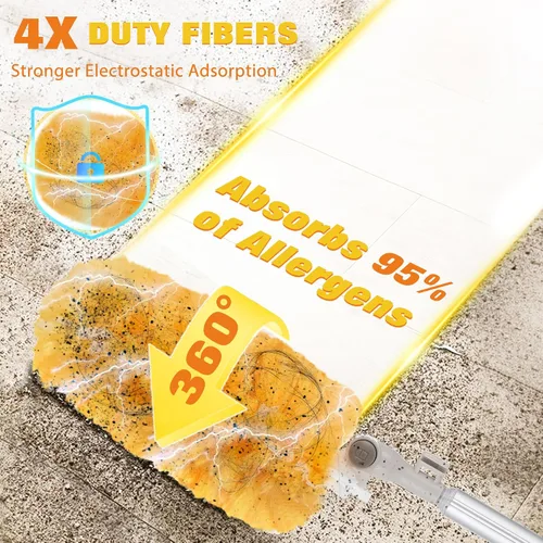 Vista 2 de Mango extensible de 6 pies con 20 piezas, kit de repuestos de plumero resistente de 360° para Swiffer, microfibra electrostática 4 veces