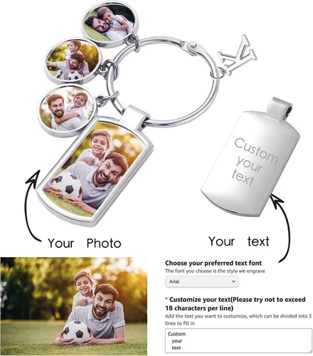 Vista 2 de Easycosy Llavero personalizado con texto de imagen, llavero grabado personalizado, regalos de fotos personalizados para hombres, mujeres y familia