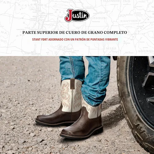 Vista 6 de Justin Botas de trabajo blancas Stampede Sq Toe para hombre