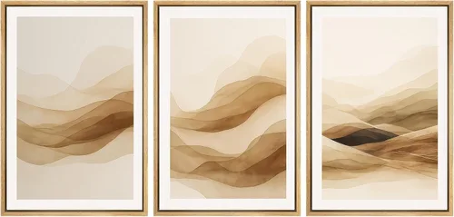 Vista 22 de SIGNWIN Lienzo enmarcado para pared, juego de arte de acuarela pastel, paisaje marrón, naturaleza, naturaleza salvaje, ilustraciones modernas, arte