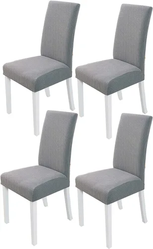 Vista 11 de PETCUTE Fundas elásticas para sillas de comedor, fundas elásticas antideslizantes para sillas de comedor, color gris, paquete de 2
