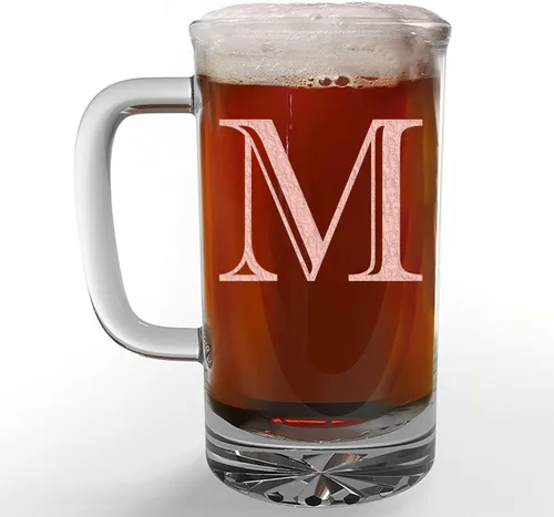 Vista 29 de Taza de cerveza de vidrio con monograma grabado de 16 onzas (letra A), regalos de cerveza personalizados de la A a la Z para hombres, Día del Padre