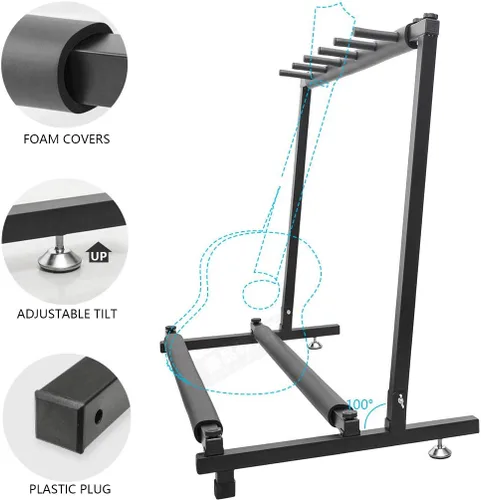 Vista 6 de Soporte de bajo para múltiples guitarras con soporte plegable (5 espacios)