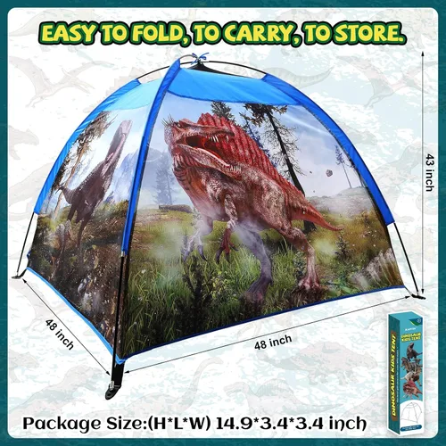 Vista 6 de Tienda de campaña de dinosaurio para niños de 48 x 48 x 43 pulgadas realista para niños pequeños como juguetes de dinosaurio, perfecta para niños