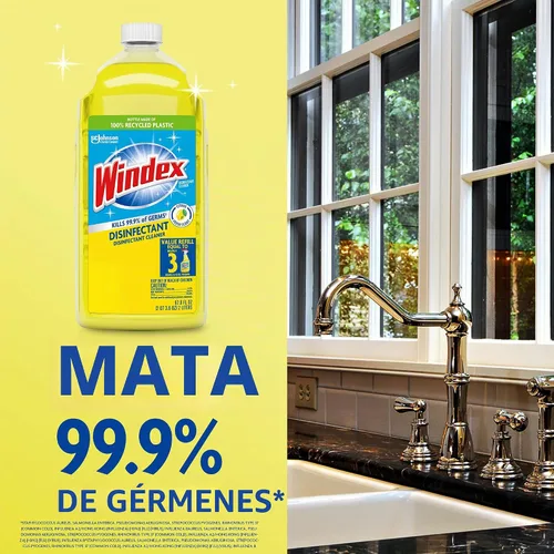 Vista 4 de Windex - Botella de repuesto para limpiador desinfectante multiusos en aerosol, fabricada con 100 % plástico reciclado, aerosol para limpieza