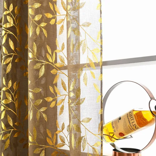Vista 30 de Deeprove Cortinas traslúcidas color aguamarina y dorado de 63 pulgadas de largo, 2 paneles para decoración de dormitorio, cocina, decoración