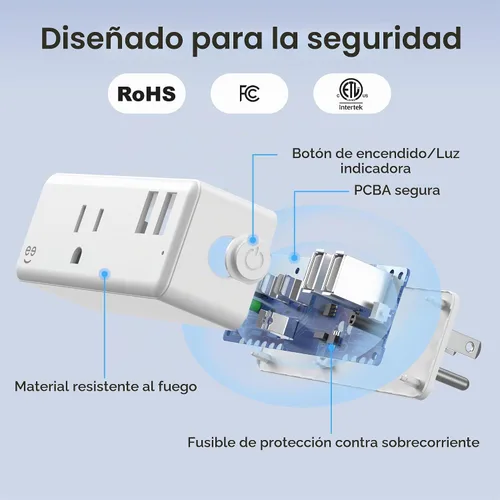 Vista 4 de Geeni Switch + Charge Multi Port Smart Wi-Fi Plug con 2 puertos USB, salida de ahorro de energía con control de aplicación, compatible con Alexa