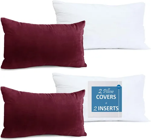 Vista 68 de Nestl Juego de 2 rellenos de almohada con terciopelo suave y sólido, juego de fundas de almohada cuadradas decorativas para sofá, automóvil Azul