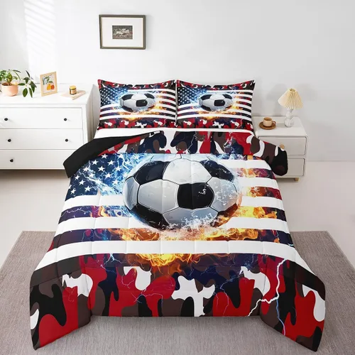 Vista 43 de Erosebridal Juego de edredón de bandera estadounidense tamaño individual para niños y adolescentes, juego de ropa de cama de camuflaje, edredón