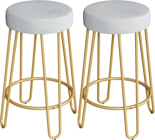 Vista 12 de Yaheetech Juego de 2 taburetes de bar, taburetes de terciopelo con patas