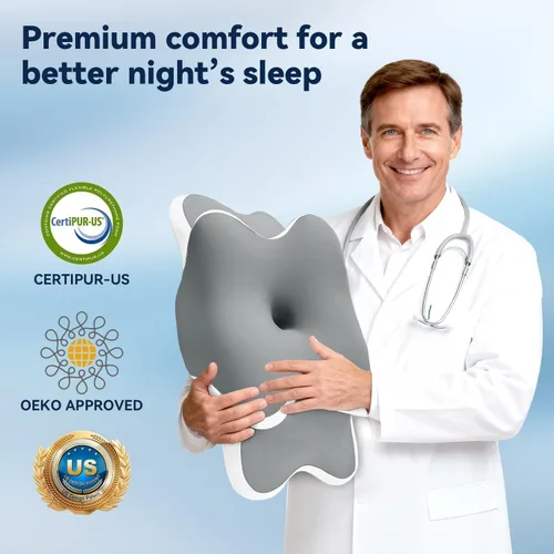 Vista 5 de Almohada de apnea del sueño con alivio del dolor de cuello y ronquidos, almohada cervical ortopédica, almohada ergonómica de espuma viscoelástica