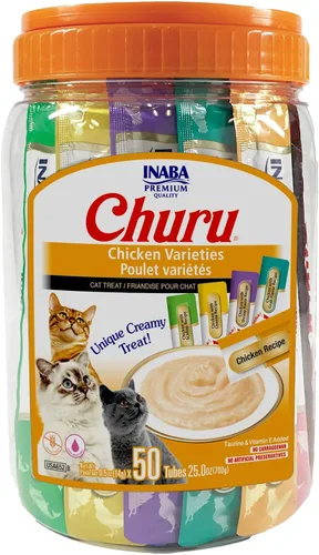 Vista 10 de INABA - Golosinas Churu para gatos, puré cremoso para gatos, sin cereales, que se puede lamer y exprimir / suplemento con vitamina E y taurina, 0.5