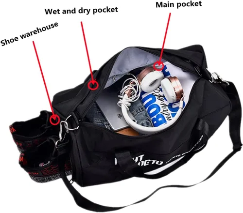 Vista 4 de Sutmdo Bolsas de gimnasio para hombres y mujeres, ligera, bolsa de lona deportiva con compartimentos para zapatos y húmedos, bolsa de lona