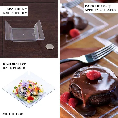 Vista 2 de Efavormart - Paquete de 60 platos cuadrados de plástico transparente de 4 pulgadas, platos de postre desechables
