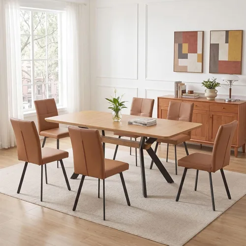 Vista 14 de HIPIHOM Mesa de comedor extensible de roble de 55-71" para cocina Mesa de roble