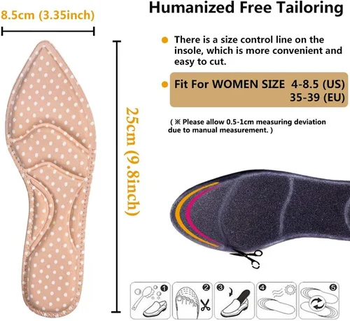 Vista 3 de Plantillas para zapatos, plantillas de zapatos para mujer, plantillas de tacón alto, (2 pares beige) insertos de cojín de zapatos transpirables