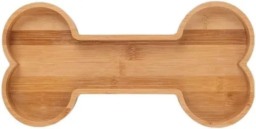 Vista 7 de Luna and Stone - Cuenco de bambú para perro con agarres, bandeja de suministros para fiestas en forma de hueso con temática de animales, plato