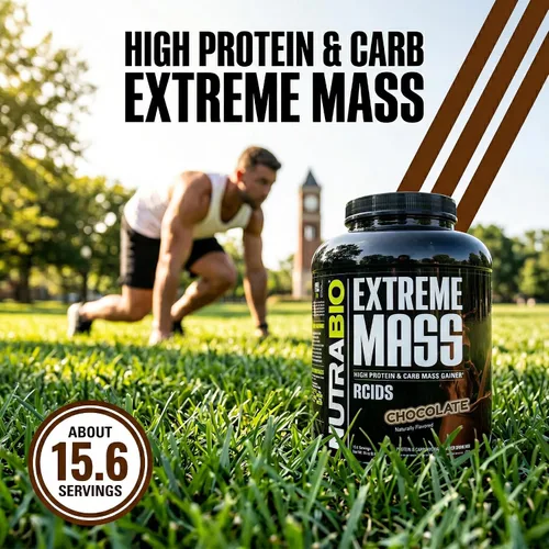 Vista 6 de NutraBio Extreme Mass Gainer Proteína en Polvo, 53G de Proteína, Ganador de Peso Limpio, Aumenta la Masa Muscular, Ácidos Aminados de Espectro