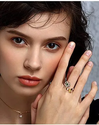 Vista 5 de Vanski Fashion - Anillo ajustable para mujer, diseño de circonio cúbico, antiansiedad, anillo de compromiso, boda