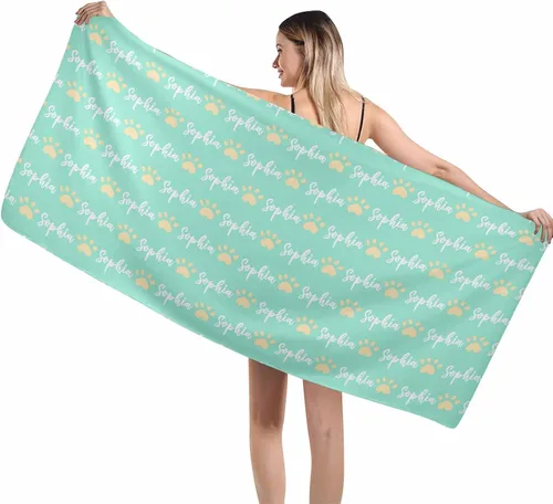 Vista 18 de MyPupSocks Toallas de playa personalizadas para niños y adultos, toalla de piscina con nombre y cara de perro, regalos personalizados con nombre