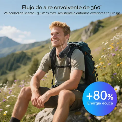 Vista 5 de Hotsales Ventilador de cuello, manos libres, sin aspas, portátil, recargable, funciona con batería de 6000 mAh, ventilador personal portátil