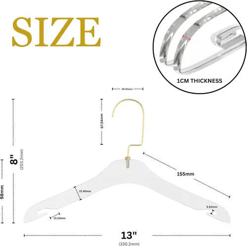 Vista 7 de HomeCube USA - Perchas de acrílico transparente con ganchos dorados, diseño Lucite resistente, elegante y resistente para suéteres, trajes