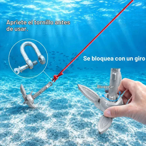 Vista 4 de BeGrit Ancla de kayak Anclaje de barco pequeño Anclaje marino plegable para pesca, kayak, tabla de remo, canoa, moto acuática, con bolsa de 1.5 lbs