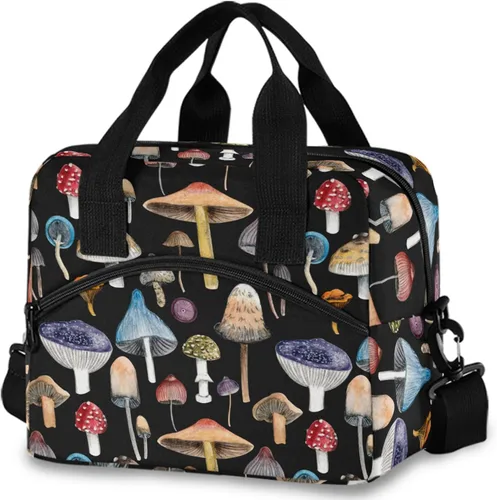 Vista 23 de Bolsa de Almuerzo Aislada de Leopardo Negro Estampado de Piel Animal Enfriadora Reutilizable Tote Box con Correa para el Hombro para Trabajo Picnic
