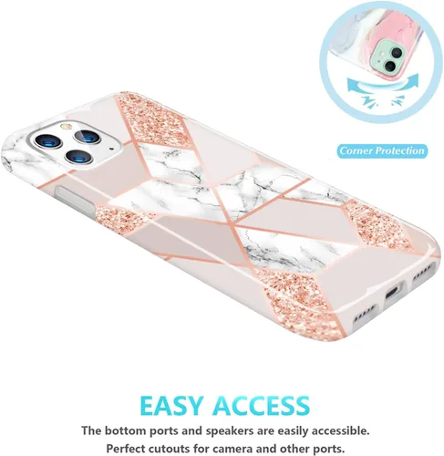 Vista 4 de Funda para iPhone 12 Mini, diseño de mármol con purpurina, delgada, a prueba de golpes, TPU suave de goma de silicona, compatible con iPhone 12 mini