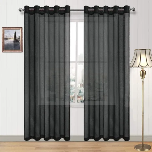 Vista 168 de DWCN Cortinas traslúcidas color verde frijol para sala de estar y dormitorio - Cortinas voile con aspecto de lino sintético con ojales en la parte