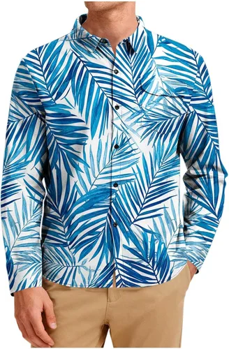 Vista 13 de Camisa hawaiana de manga larga con botones florales tropicales para hombre, camisas de playa con estampado de flores, camisas casuales de viaje