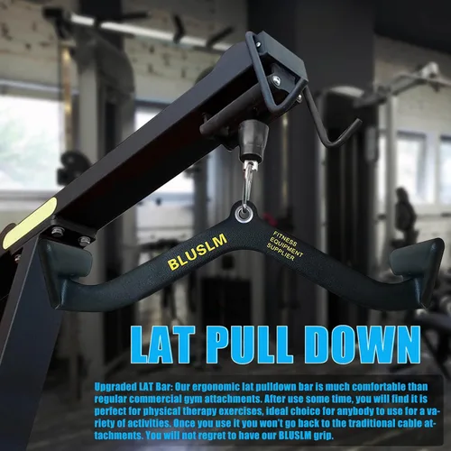 Vista 6 de BLUSLM LAT Pull Down Bar for Cable Machine, LAT Pulldown Attachments T-bar V-bar Cable Attachment for Gym, Back Tricep Strength Training Handle