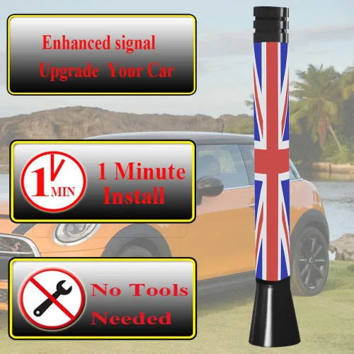 Vista 3 de Antena corta de bandera roja de 4 pulgadas para BMW Mini Cooper (2001-2022), mástil de repuesto de antena Mini Cooper