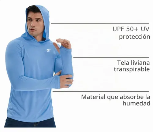 Vista 4 de Paquete de 3 camisas de protección solar UPF 50+ para hombre, con capucha y Paquete de 3 gris claro/azul/gris