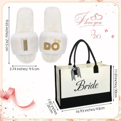 Vista 2 de Karenhi Juego de 3 piezas de regalo de novia, vaso de novia y flautas de champán, bolsa de mano para esposa y bolsa de regalo para despedida