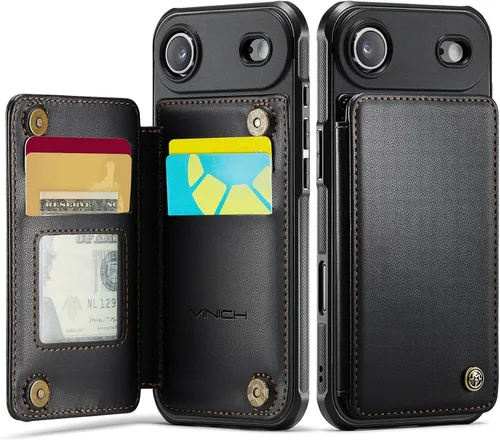 Vista 51 de Vinich for iPhone XR Wallet Case with Card Holder, Black RFID Blocking Credit Slots, Kickstand, Shockproof Flip Phone Cover, PU Leather, Double