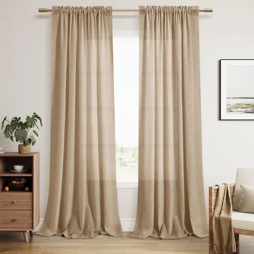 Vista 11 de Cortinas de lino verde aguamarina de 84 pulgadas de largo, juego de 2 paneles semitransparentes con bolsillo para barra para comedor, decoración