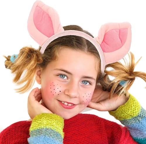 Vista 2 de Beaupretty Diadema con orejas de cerdo para Halloween y cosplay, diadema de animales de felpa para mujeres y niñas, color rosa