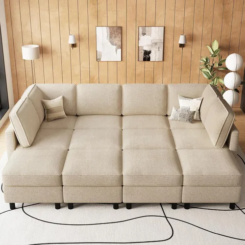 Vista 7 de Belffin - Sofá cama modular de 110.2 pulgadas, 12 asientos, color beige