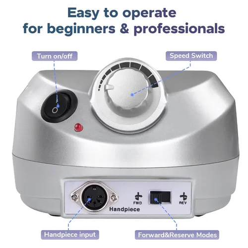 Vista 3 de BYOOTIQUE 30000RPM Pro - Taladro de uñas eléctrico para manicura y pedicura con amortiguador de pedal, 6 brocas de diamante, salón de belleza
