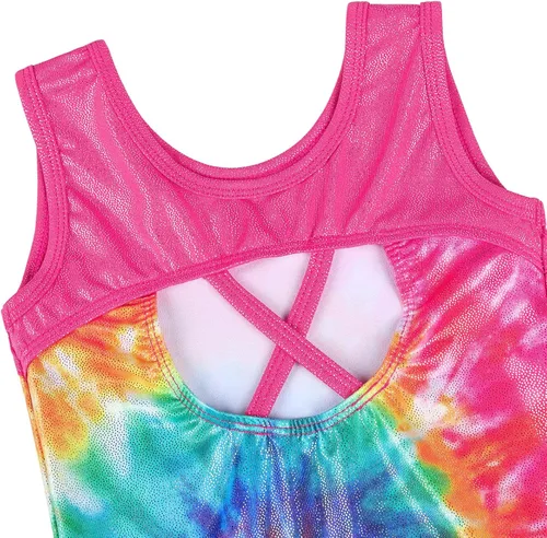 Vista 4 de TFJH E Leotardos para gimnasia y niñas ropa de práctica con pantalones cortos de coletero