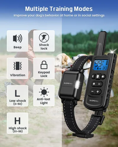 Vista 5 de SLOPEHILL Collar de entrenamiento eléctrico remoto para perros de 4200 pies con control remoto, color negro IPX8 Dog Shock Collar with
