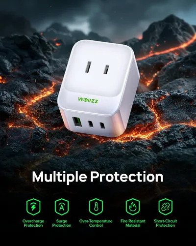 Vista 6 de Extensor de toma de pared 5 en 1 con 5 puertos 2 AC, 2 USB-C, 1 USB-A