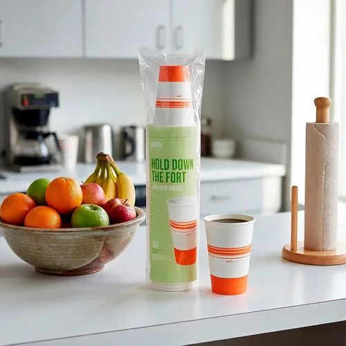 Vista 6 de Staples Perk - Vasos calientes de papel de 16 onzas, 500 unidades de tazas de café desechables a granel para bebidas calientes, blanco/naranja